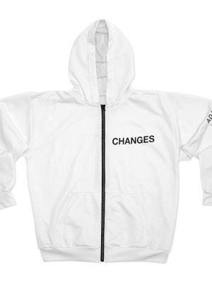 Changes/White Unisex Zip Fleece Jacket Hoodie (AOP)