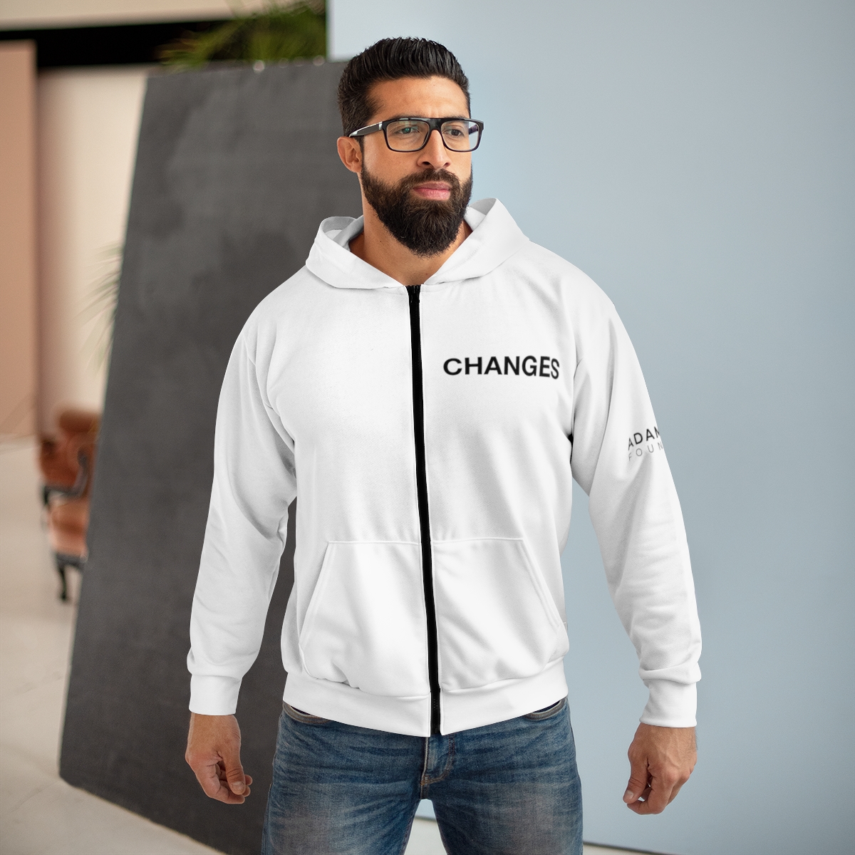 63246-27.jpg Changes/White Unisex Zip Fleece Jacket Hoodie (AOP)